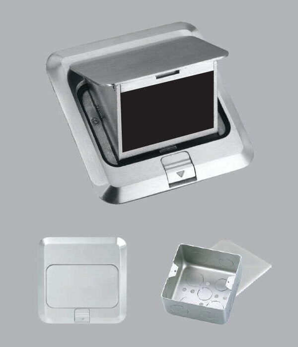 Ổ cắm âm sàn vuông màu bạc, mặt phẳng, đóng mở êm MPE F2A-60