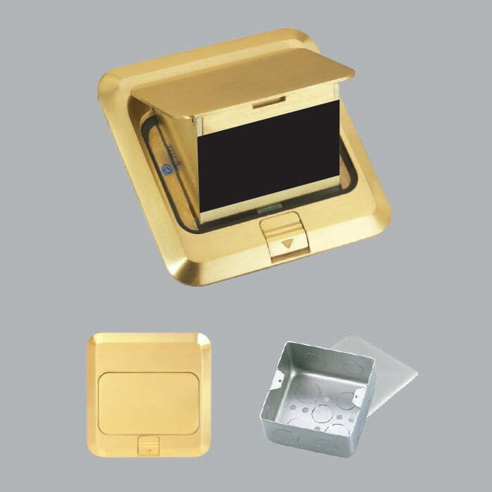 Ổ cắm âm sàn vuông màu vàng, mặt phẳng, đóng mở êm MPE F2Y-60