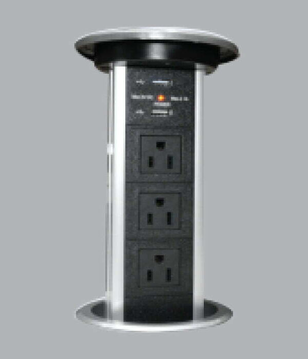 Bộ ổ cắm âm bàn 3 ổ cắm 3 chấu (2 chấu dẹp, 1 chấu tròn) + 2 cổng USB, điều khiển ổ cắm lên xuống bằng điện MPE TBS6