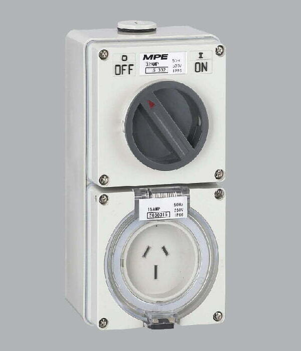 Ổ cắm kết hợp công tắc 3 cực kín nước 3P 32A 250V IP66 MPE S-332