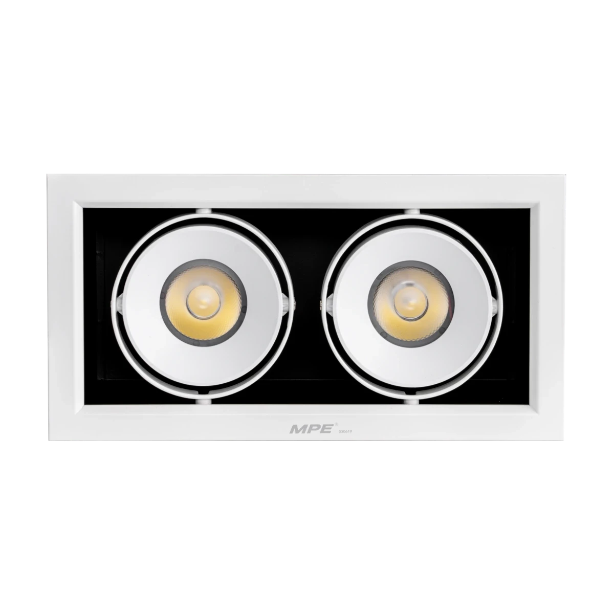 Đèn LED downlight vuông gắn âm 2x20W sáng vàng MPE DLS-220V