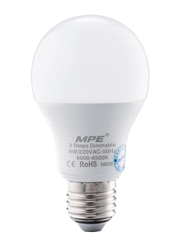 Bóng đèn LED Bulb 3 mức sáng 9W sáng vàng MPE LB-9V/3DIM