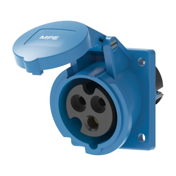 Ổ cắm gắn âm mặt nghiêng 16A 2P+E(6h) IP44 MPE MPN2-413