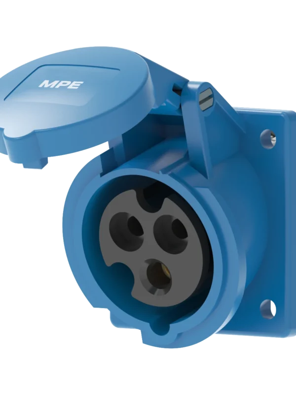 Ổ cắm gắn âm mặt nghiêng 16A 2P+E(6h) IP44 MPE MPN2-413